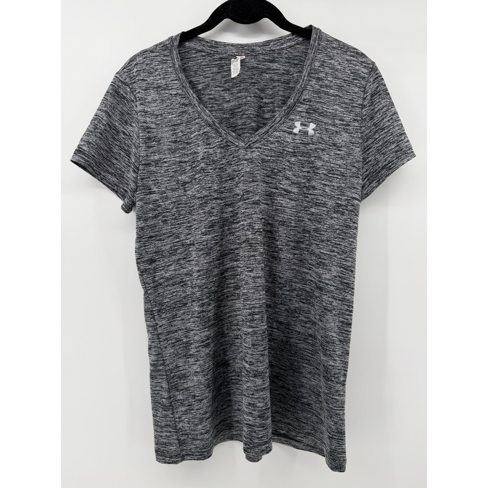 Under Armour Womens Gray Space Dye V-Neck HeatGear Short Sleeve Athletic Top M